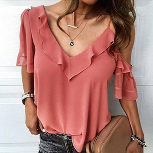 Ruffle Long Sleeve Tops Blusa