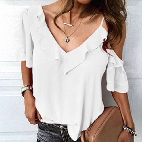 Ruffle Long Sleeve Tops Blusa