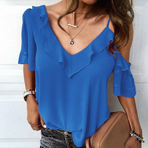 Ruffle Long Sleeve Tops Blusa