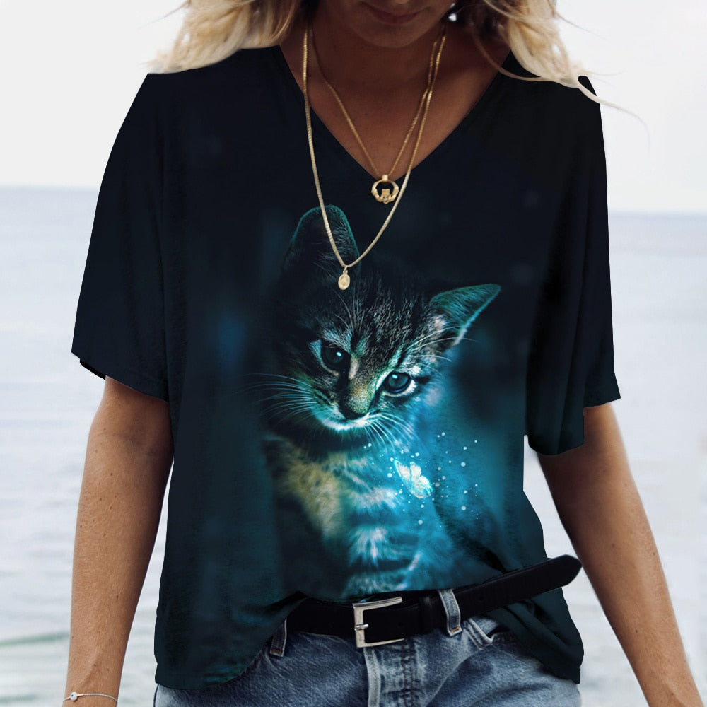 Women's Cat Printed Tops