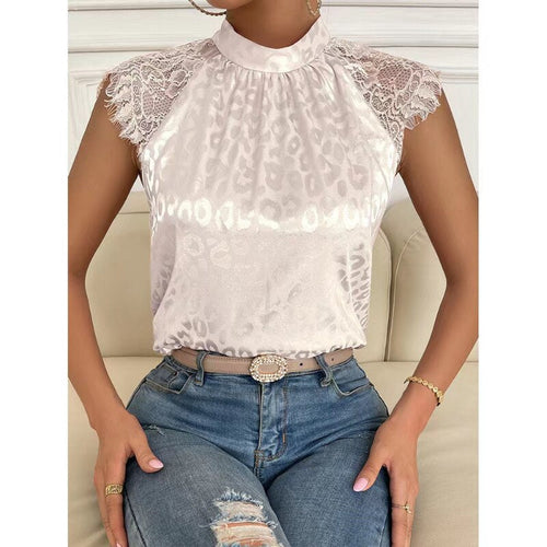 Shirt Stand Collar Loose Sleeveless Lace Blouse