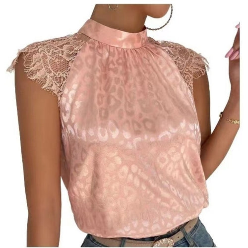 Shirt Stand Collar Loose Sleeveless Lace Blouse