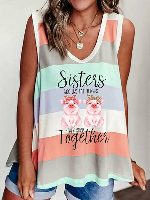 Contrast Striped Tank Tops Sleeveless Vest Shirt