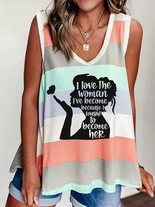 Contrast Striped Tank Tops Sleeveless Vest Shirt