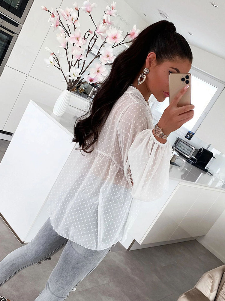 Chiffon Blouse  Patchwork Lace Hollow Out Shirt