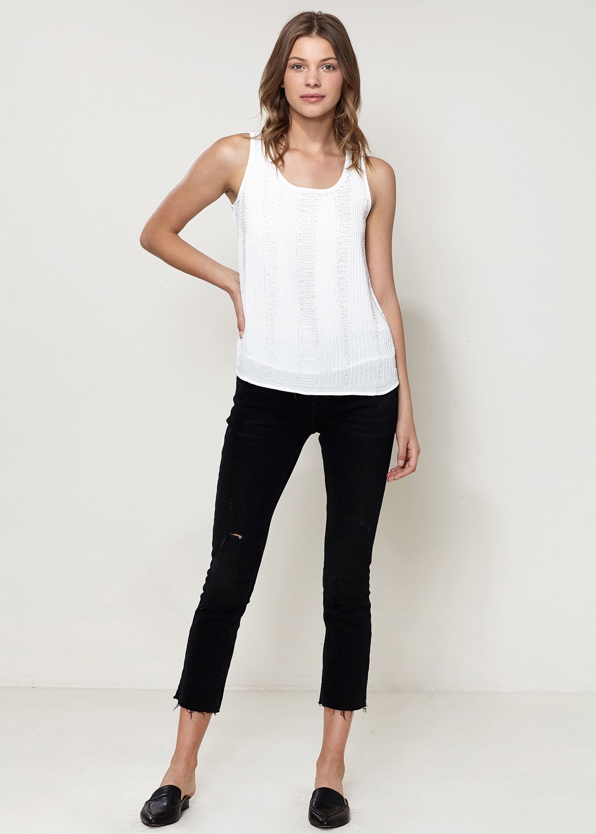 Embellished Accent Sleeveless Top In Ivory