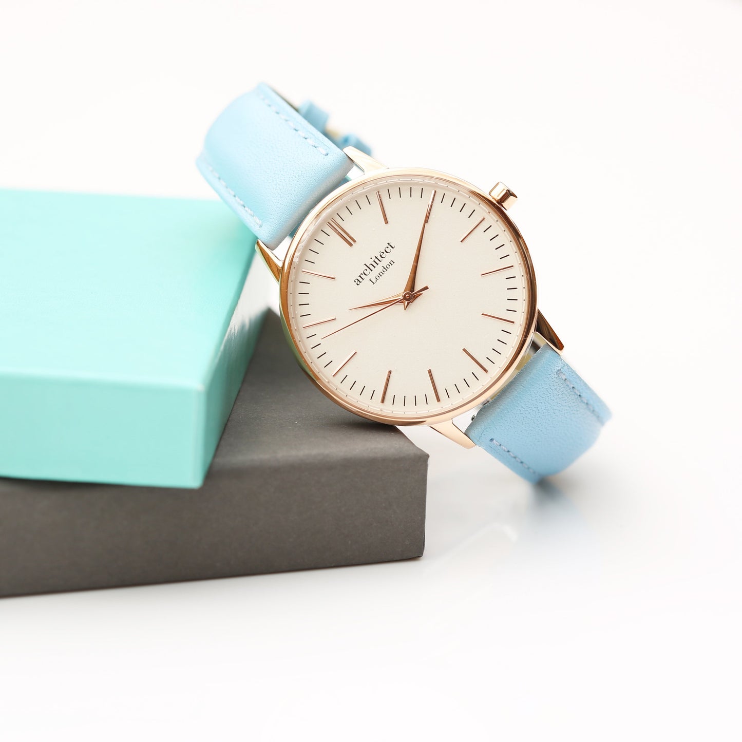 Ladies Architēct Blanc - Handwriting Engraving + Light Blue Strap