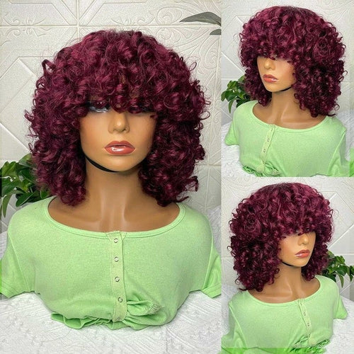 180% Density Rose Curly Short Bob Wig with Bangs Human Hair Brazilian