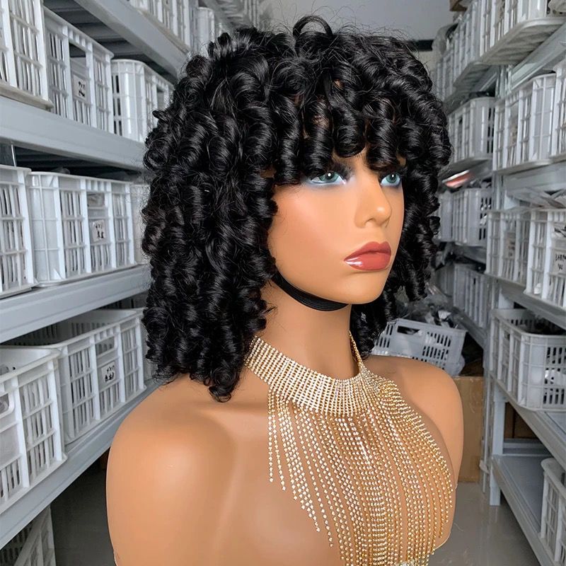 180% Density Rose Curly Short Bob Wig with Bangs Human Hair Brazilian