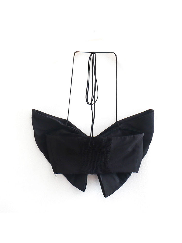 Black Slim Bow Strapless Short Tops