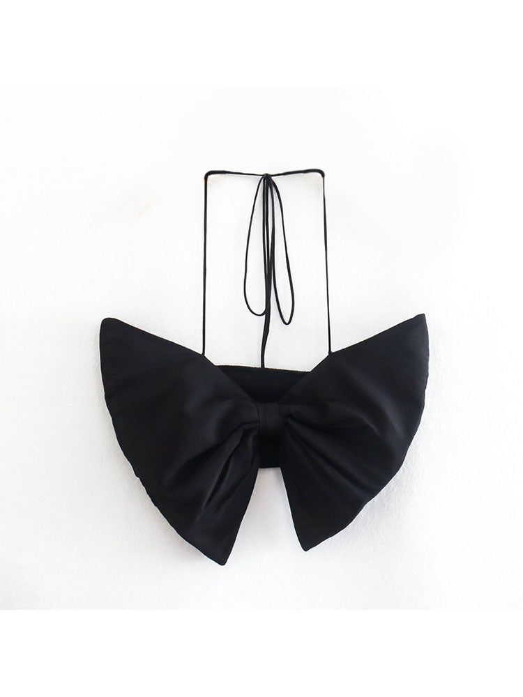 Black Slim Bow Strapless Short Tops