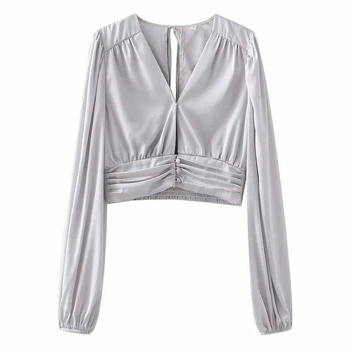 Woman Sexy  V Neck Satin Short Blouse