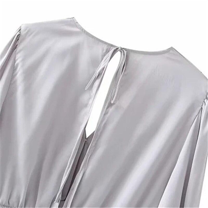 Woman Sexy  V Neck Satin Short Blouse