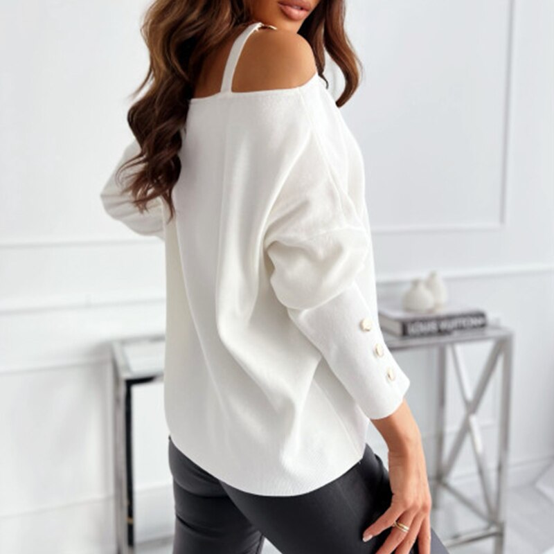 Solid Chain Splicing Tops Casual Long Sleeve Pullover