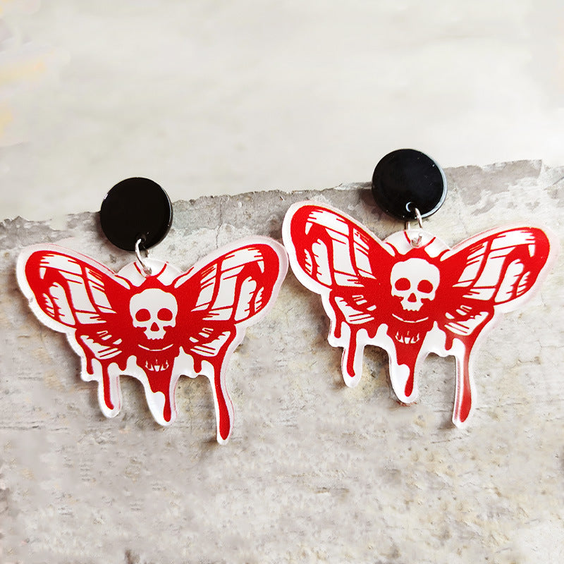 Horror Blood Halloween Earrings Moth Balloon Card Skull Earrings