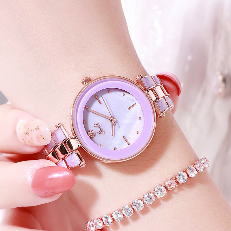 New Elegant Steel Strap Women's Watch Korean Style Trendy Student White Quartz Watch