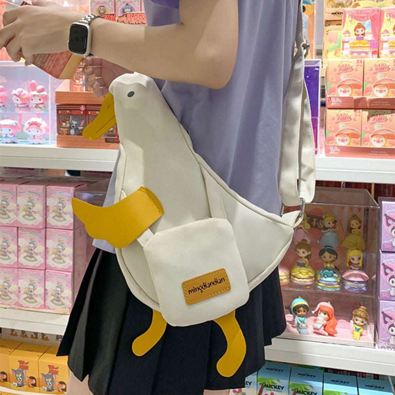 Cute Duck Canvas Bag Girls Messenger Shoulder Bag Funny Cartoon Chest Bags For Women