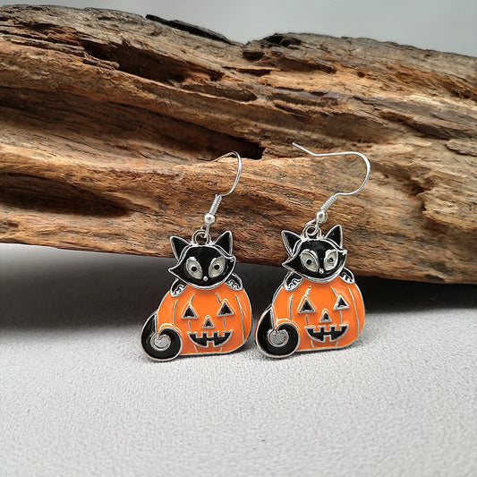 New Halloween Funny Earrings Hat Pumpkin Face Exaggerated Creative Dark Style Ornament