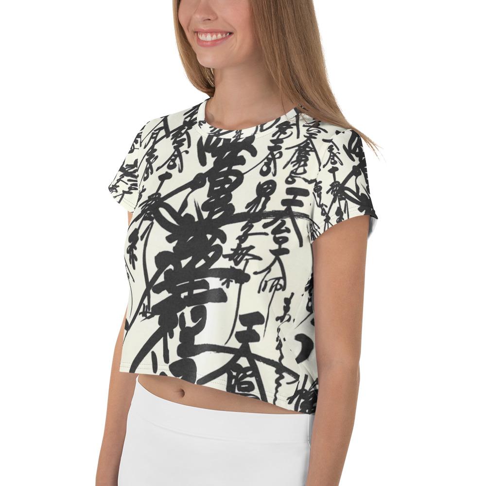 TShirt Orientals Pattern Black and White Crop Tee Womens