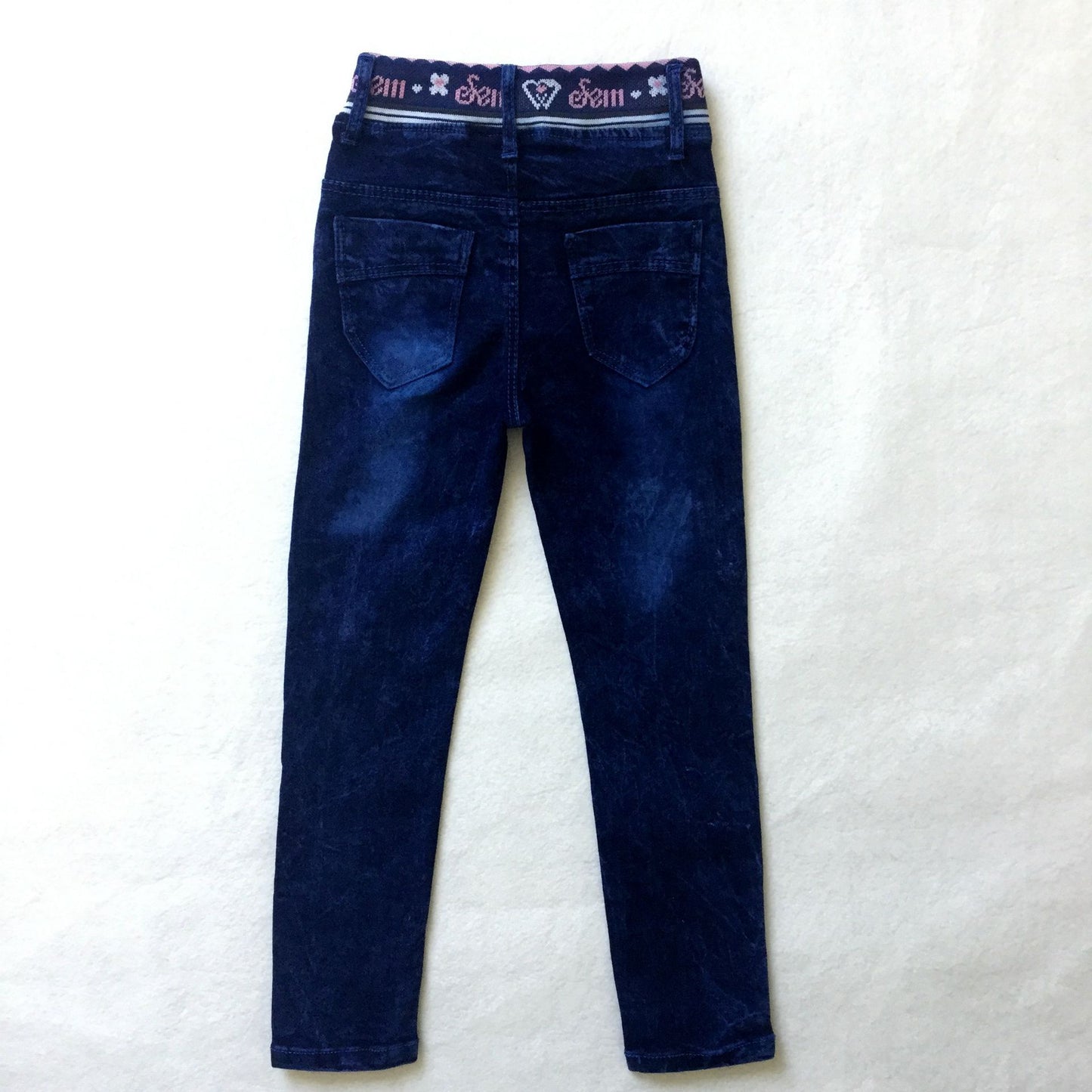 Girls' Ribbed Lace-up Jeans With Hot Diamond Embroidery