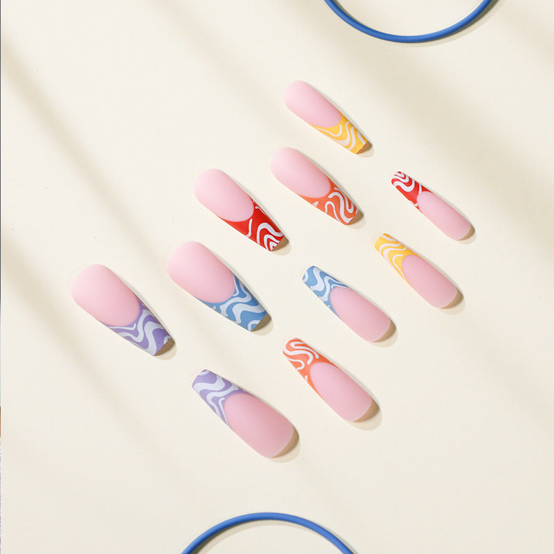 Rainbow Wave Fake Nails Nail Stickers