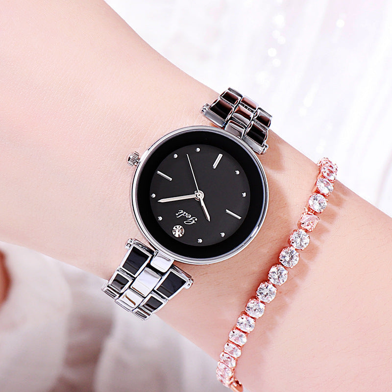 New Elegant Steel Strap Women's Watch Korean Style Trendy Student White Quartz Watch