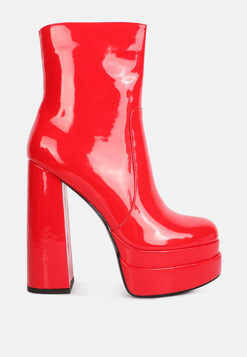 bander patent pu high heel platform ankle boots