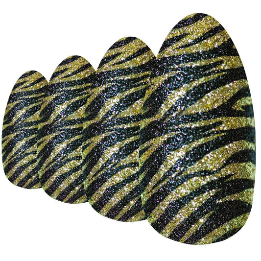 False Nails Bling Art Gold Black Almond Stiletto Long Fake Acrylic