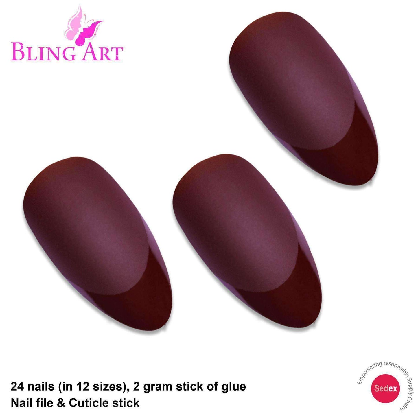 False Nails by Bling Art Brown Matte Almond Stiletto 24 Fake Long