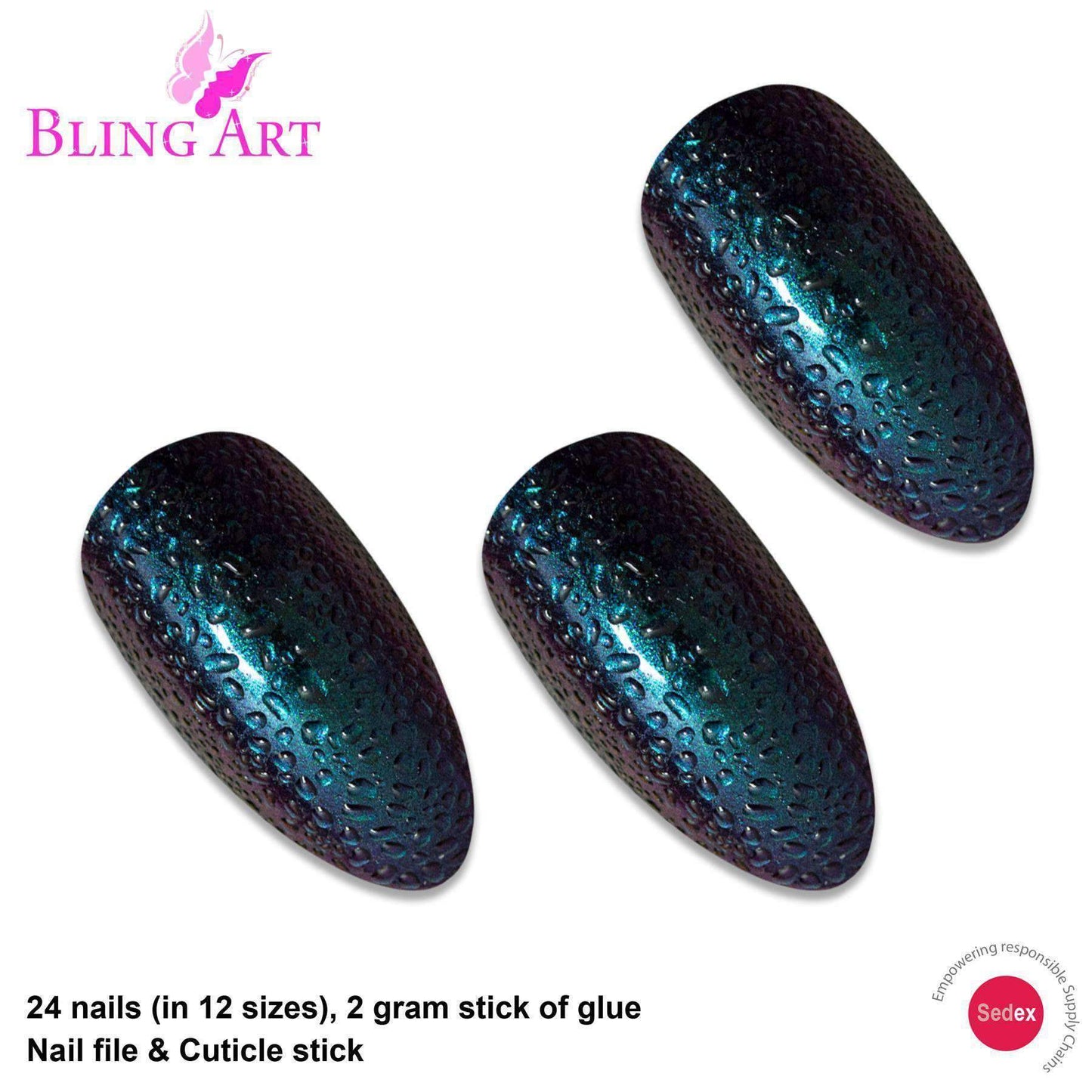 False Nails by Bling Art Green Purple Water Almond Stiletto Acrylic