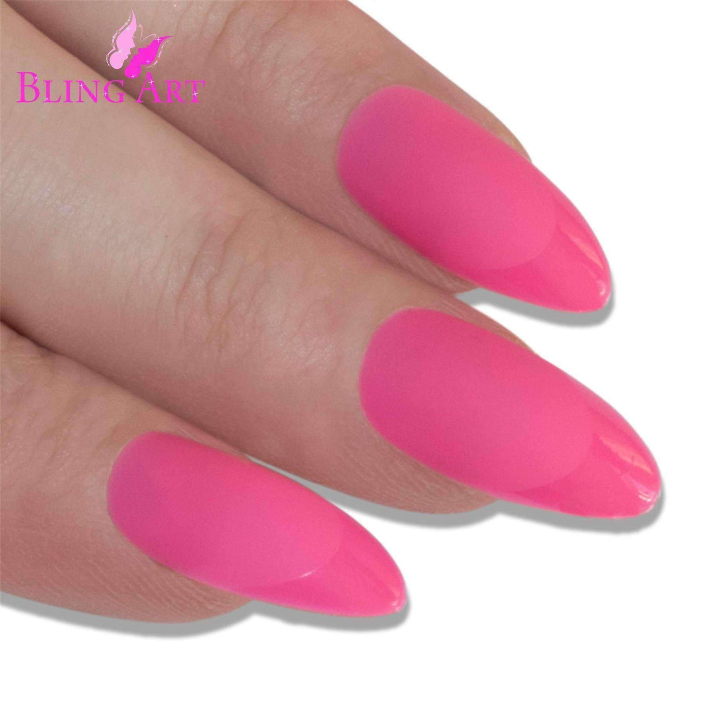 False Nails by Bling Art Matte Pink 24 Almond Stiletto Long Fake Tips