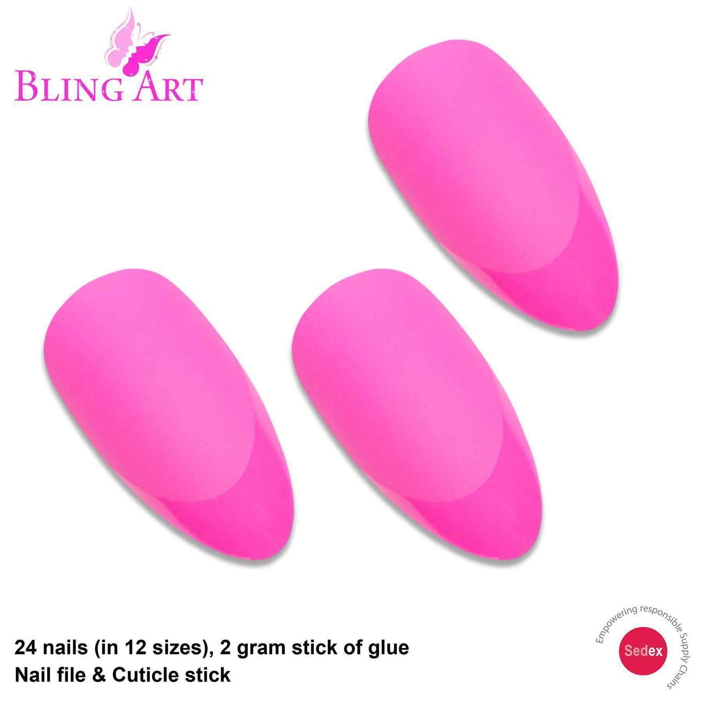 False Nails by Bling Art Matte Pink 24 Almond Stiletto Long Fake Tips