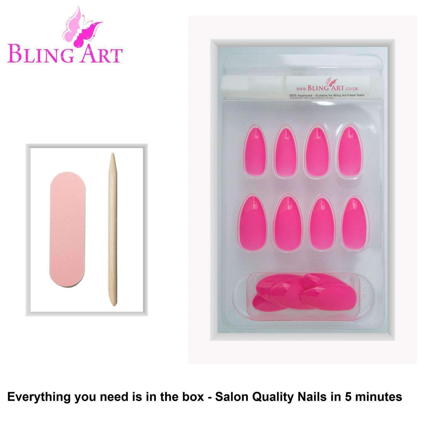 False Nails by Bling Art Matte Pink 24 Almond Stiletto Long Fake Tips