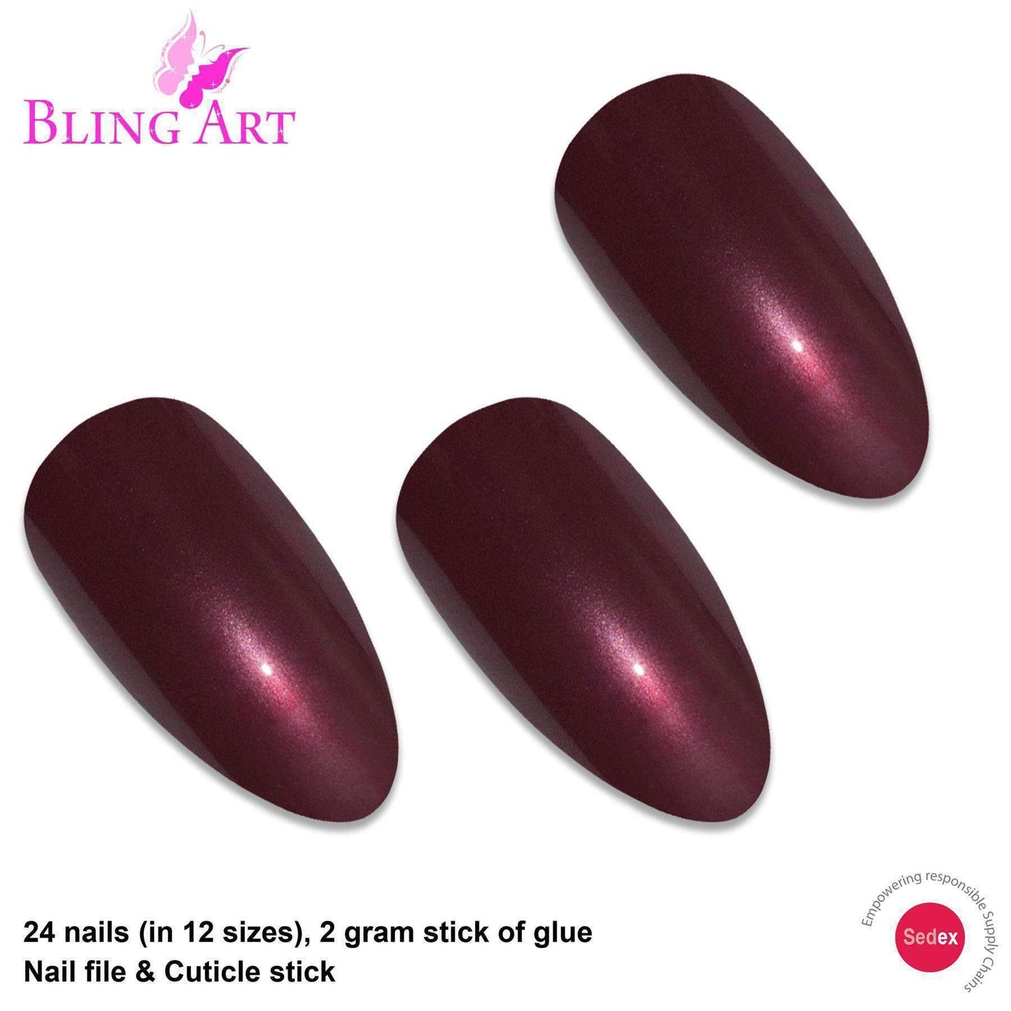 False Nails by Bling Art Red Brown Almond Stiletto Coffin 24 Fake Long