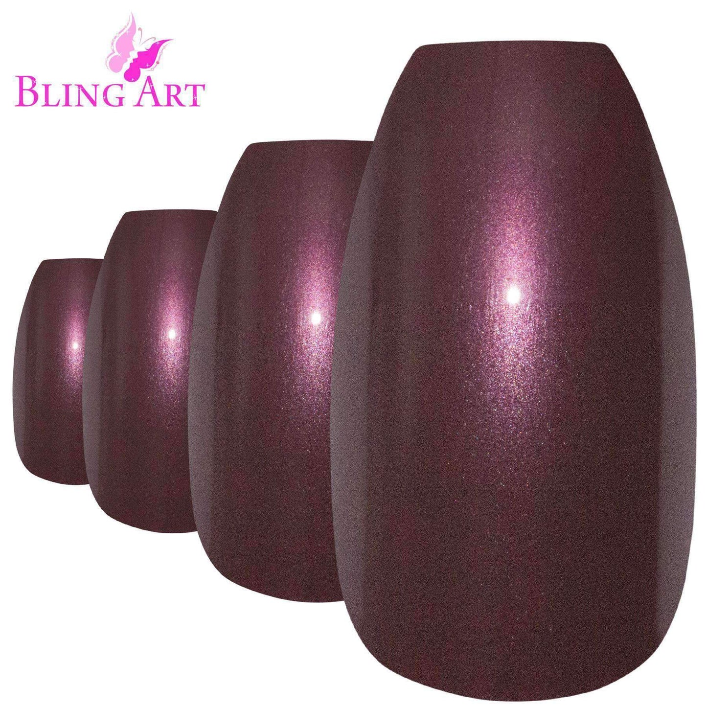 False Nails by Bling Art Brown Glitter Ballerina Coffin Fake Long