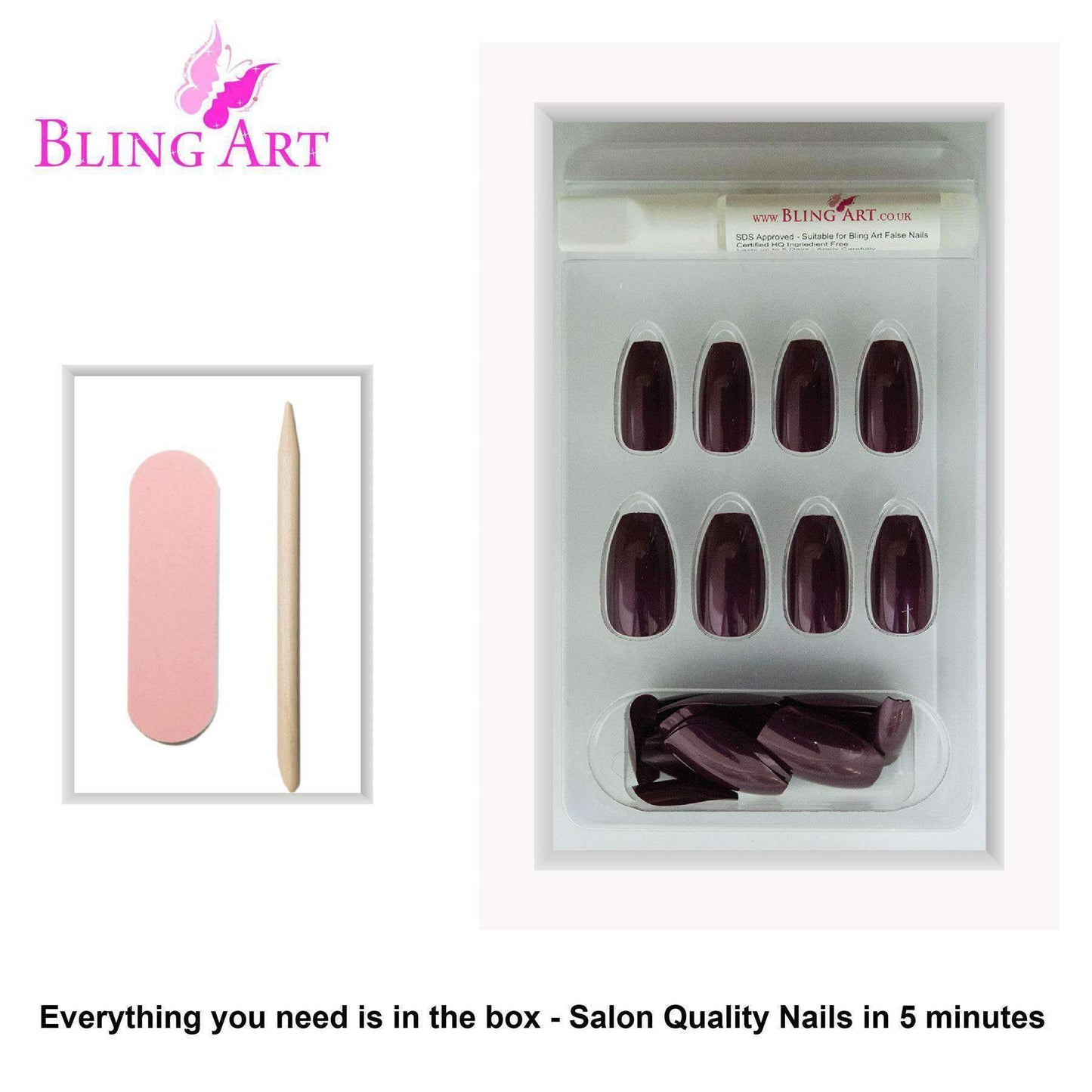 False Nails by Bling Art Brown Glitter Ballerina Coffin Fake Long