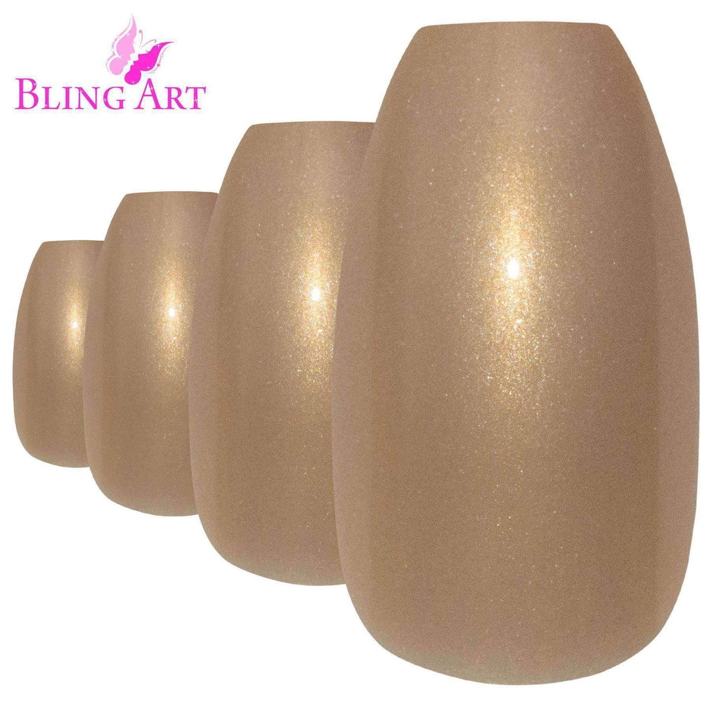 False Nails by Bling Art Gold Glitter Ballerina Coffin 24 Fake Long