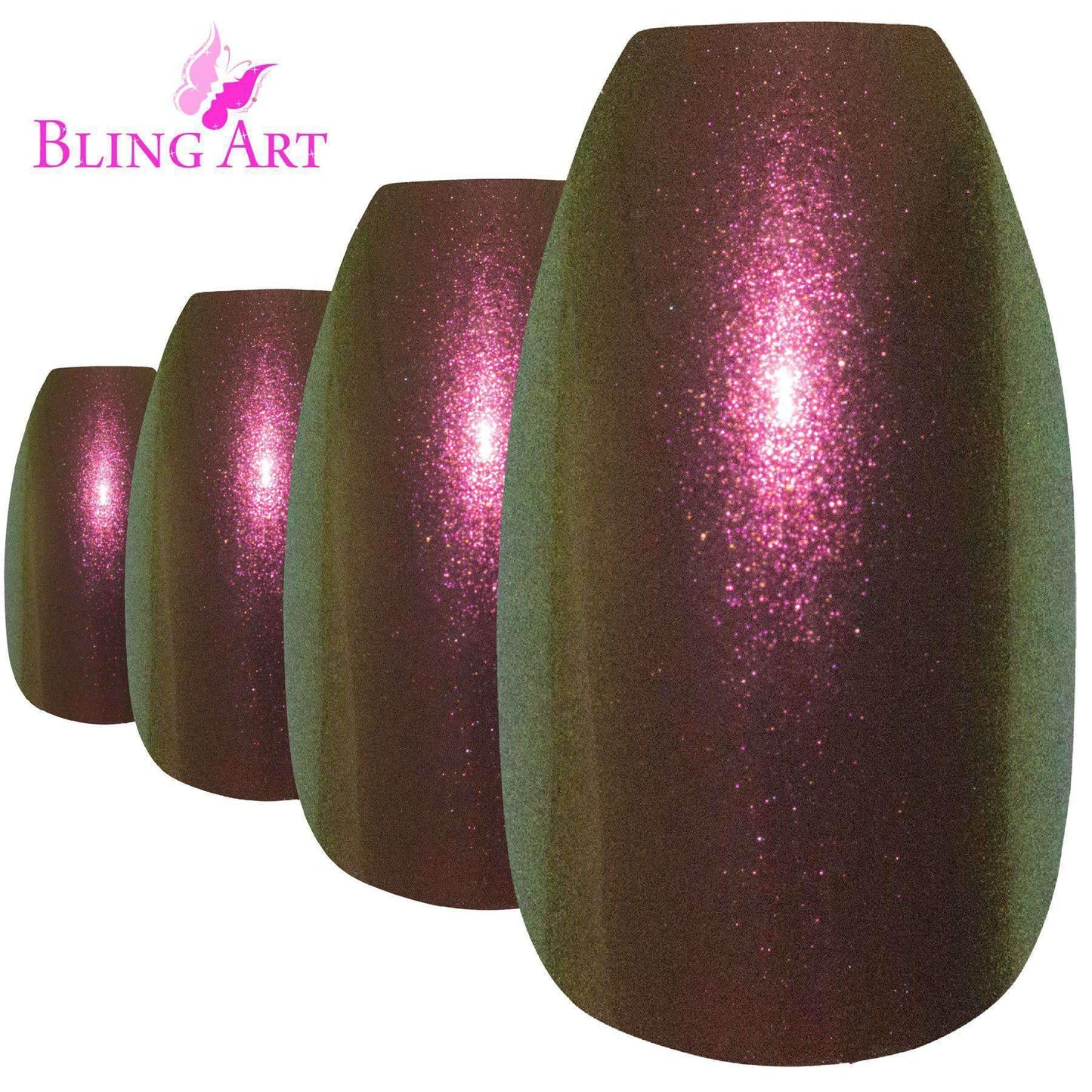 False Nails by Bling Art Gold Green Chameleon Ballerina Coffin 24 Fake