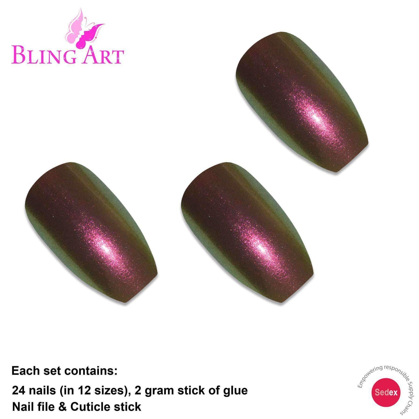 False Nails by Bling Art Gold Green Chameleon Ballerina Coffin 24 Fake