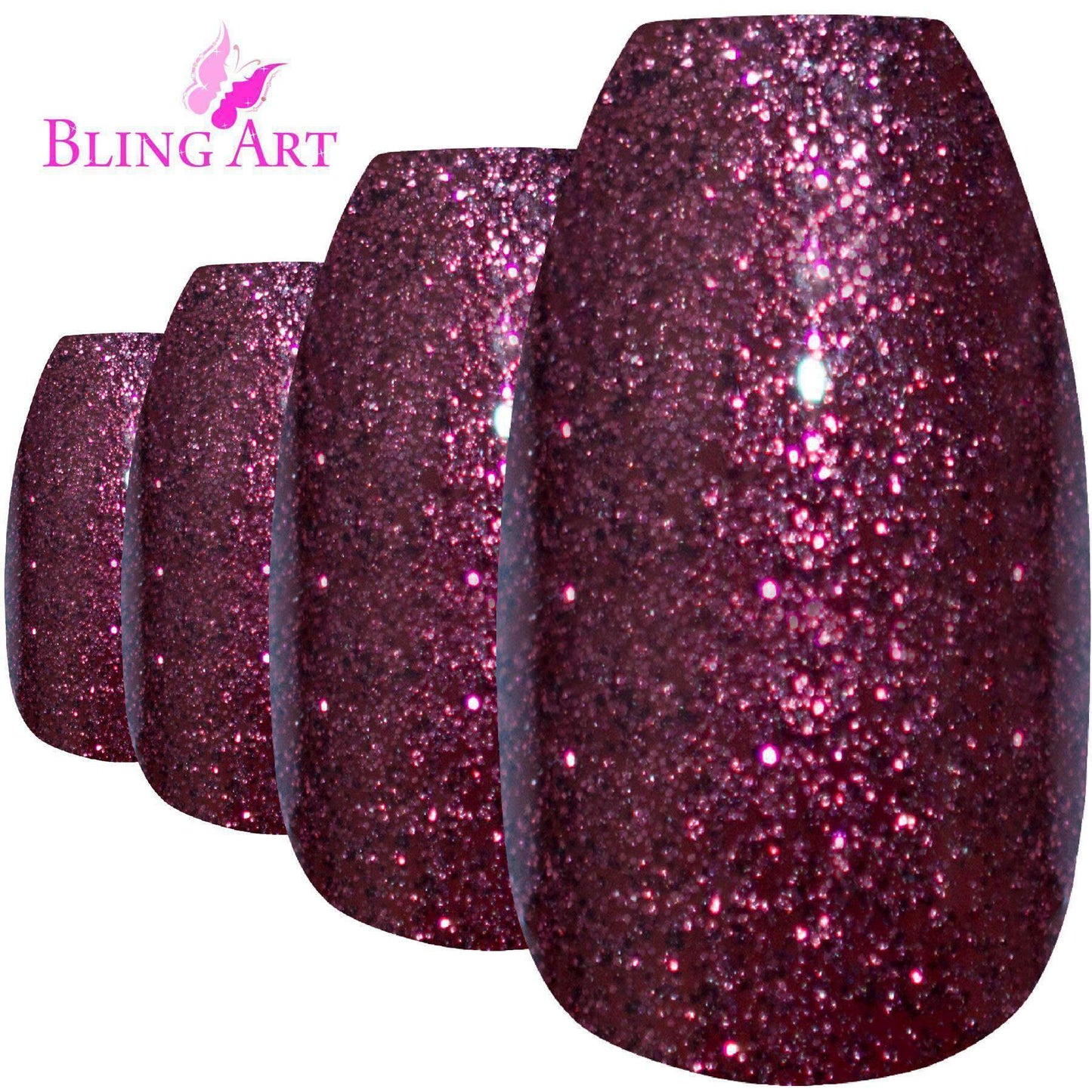 False Nails by Bling Art Red Brown Gel Ballerina Coffin Fake Long