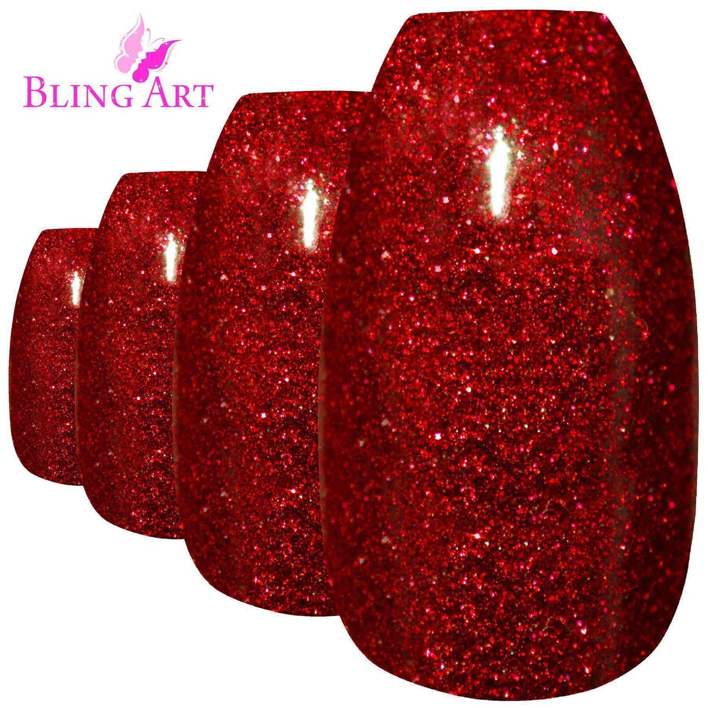 False Nails by Bling Art Red Gel Ballerina Coffin 24 Fake Long Acrylic