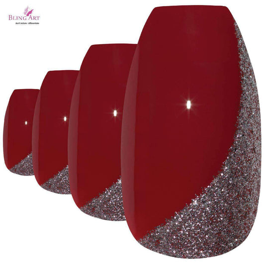 False Nails by Bling Art Red Glitter Ballerina Coffin Acrylic 24 Fake