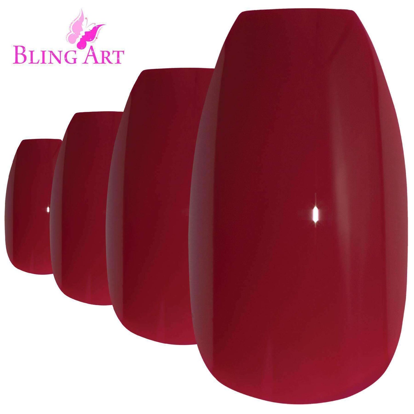 False Nails by Bling Art Red Polished Ballerina Coffin Long Acrylic