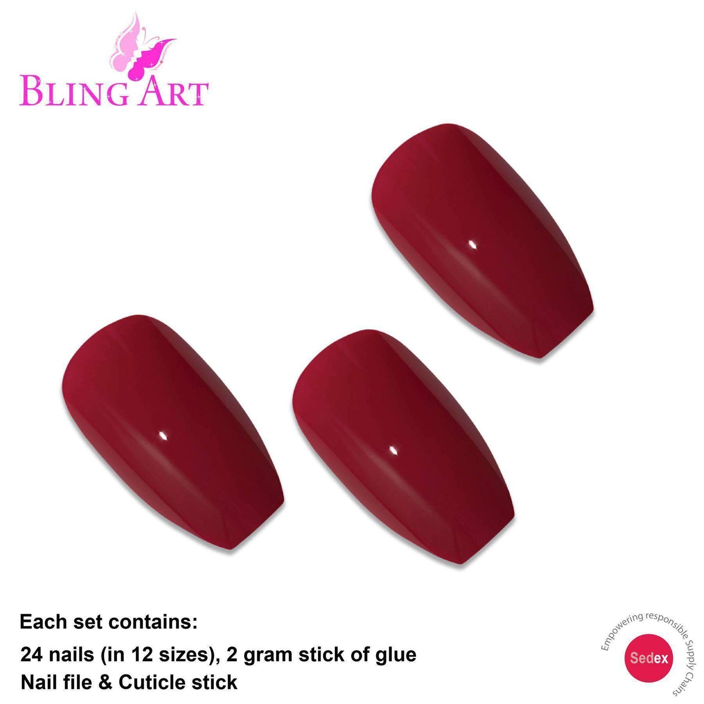 False Nails by Bling Art Red Polished Ballerina Coffin Long Acrylic