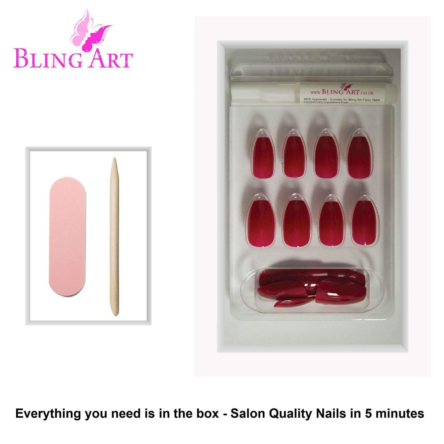 False Nails by Bling Art Red Polished Ballerina Coffin Long Acrylic