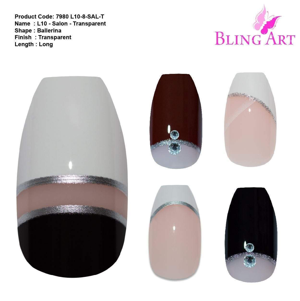 False Nails by Bling Art 360 Coffin Ballerina Long Transparent Acrylic