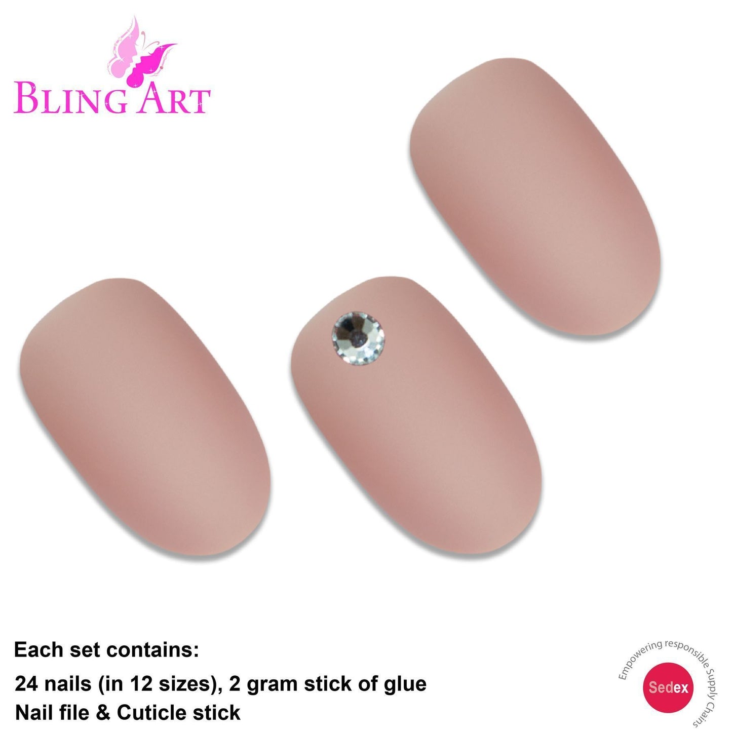 False Nails by Bling Art Beige Matte Oval Medium Fake Acrylic Tips