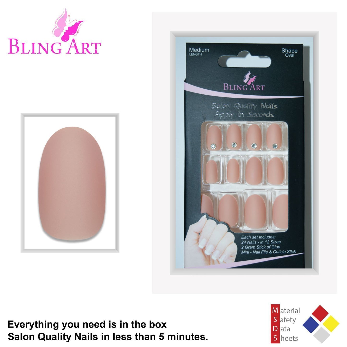 False Nails by Bling Art Beige Matte Oval Medium Fake Acrylic Tips