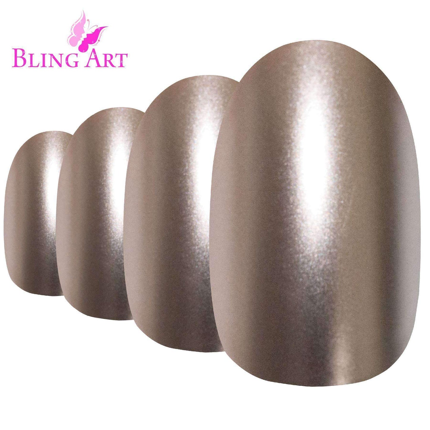 False Nails by Bling Art Beige Matte Metallic Oval Medium Fake Acrylic