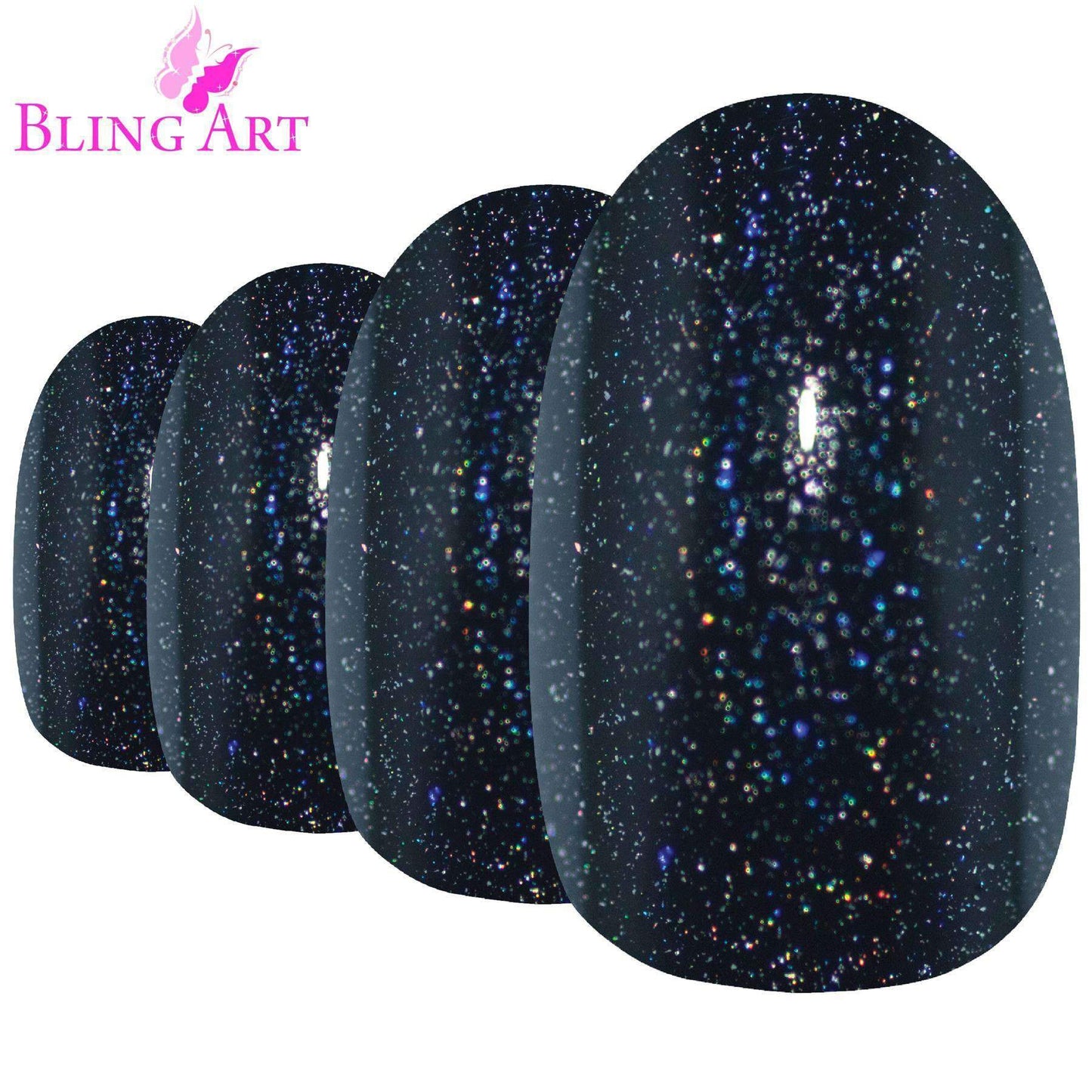 False Nails by Bling Art Black Gel Oval Medium Fake Acrylic 24 Tips